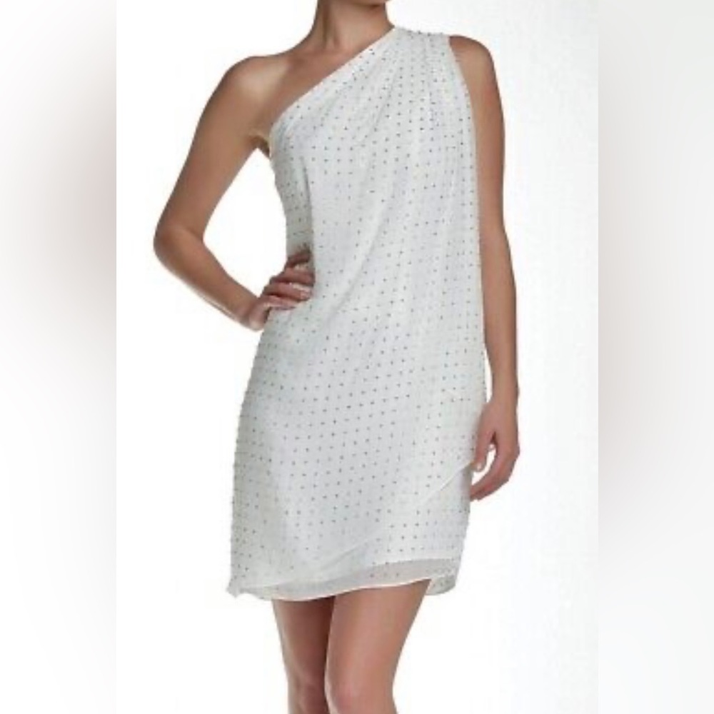 JS BOUTIQUE White Silver Studded One Shoulder Cocktail Dress Sz:2